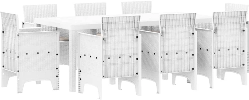 vidaXL Σέτ φαγητού για κήπο 9 pcs Λευκό Rattan Polt