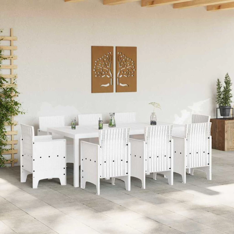 vidaXL Σέτ φαγητού για κήπο 9 pcs Λευκό Rattan Polt