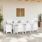 vidaXL Σέτ φαγητού για κήπο 9 pcs Λευκό Rattan Polt
