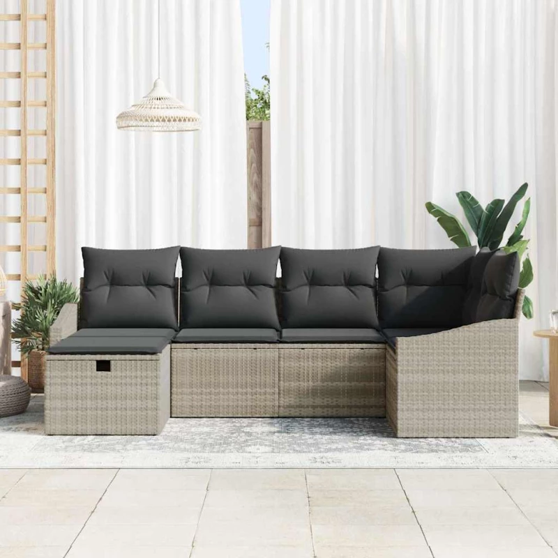 vidaXL Σετ Καναπέ Κήπου με μαξιλάρι 6 pcs Ανοιχτό γκρι Γκρι