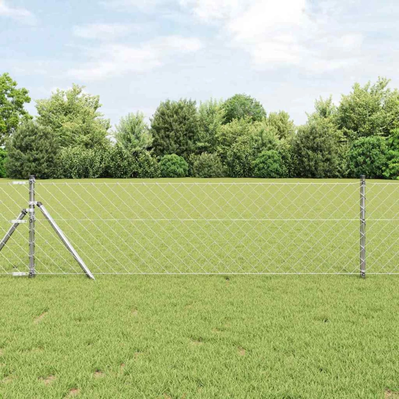 vidaXL Φράχτης από αλυσίδα με στήλες Ασημί 0.8 x 25 m Ατσάλι