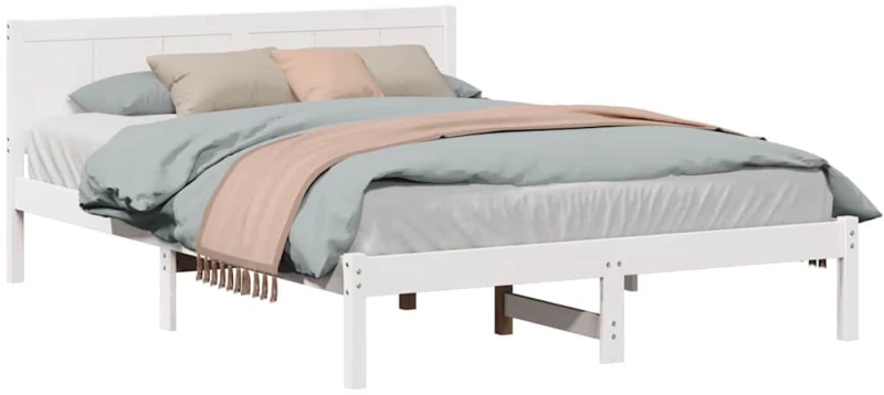 vidaXL Σκελετός Κρεβατιού Λευκό 150 x 200 cm Μασίφ ξύλο πεύκου