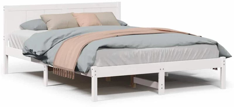 vidaXL Σκελετός Κρεβατιού Λευκό 150 x 200 cm Μασίφ ξύλο πεύκου