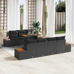 vidaXL Σετ Καναπέ Κήπου με μαξιλάρι 8 pcs Μαύρο Πολυ ράταν