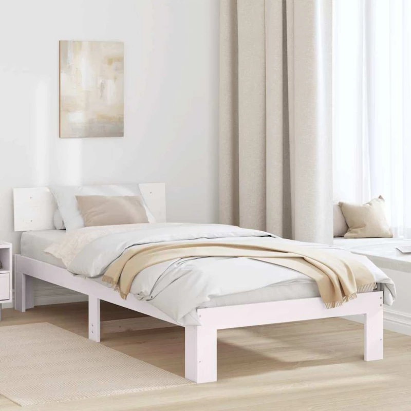 vidaXL Σκελετός Κρεβατιού Λευκό 90 x 190 cm Μασίφ ξύλο πεύκου