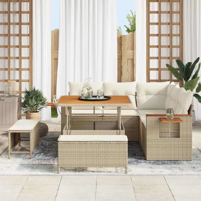 vidaXL Σετ Καναπέ Κήπου με μαξιλάρι 8 pcs Μπεζ Πολυ ράταν