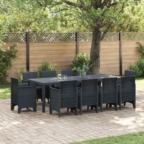 vidaXL Σέτ φαγητού για κήπο 11 pcs Ανθρακί Rattan Polt