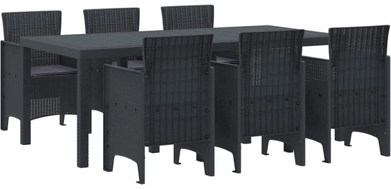 vidaXL Σέτ φαγητού για κήπο 7 pcs Ανθρακί Rattan Polt