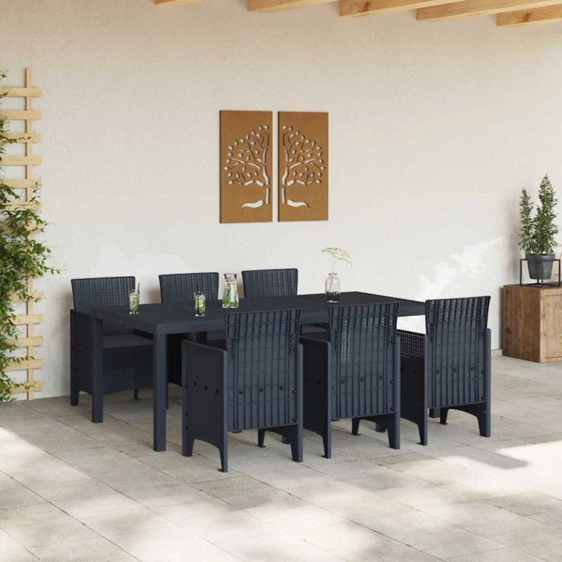 vidaXL Σέτ φαγητού για κήπο 7 pcs Ανθρακί Rattan Polt