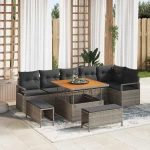 vidaXL Σετ Καναπέ Κήπου με μαξιλάρι 9 pcs Γκρι Πολυ ράταν