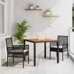 vidaXL Σέτ φαγητού για κήπο 3 pcs Μαύρο Πολυ ράταν