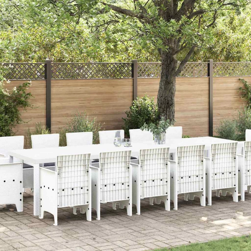 vidaXL Σέτ φαγητού για κήπο 15 pcs Λευκό Rattan Polt