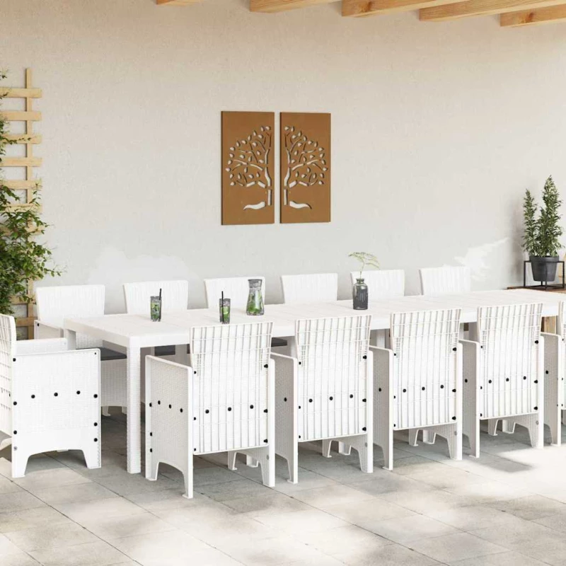vidaXL Σέτ φαγητού για κήπο 15 pcs Λευκό Rattan Polt