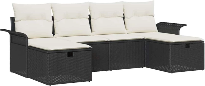 vidaXL Σετ Καναπέ Κήπου με μαξιλάρι 6 pcs Μαύρο Πολυ ράταν