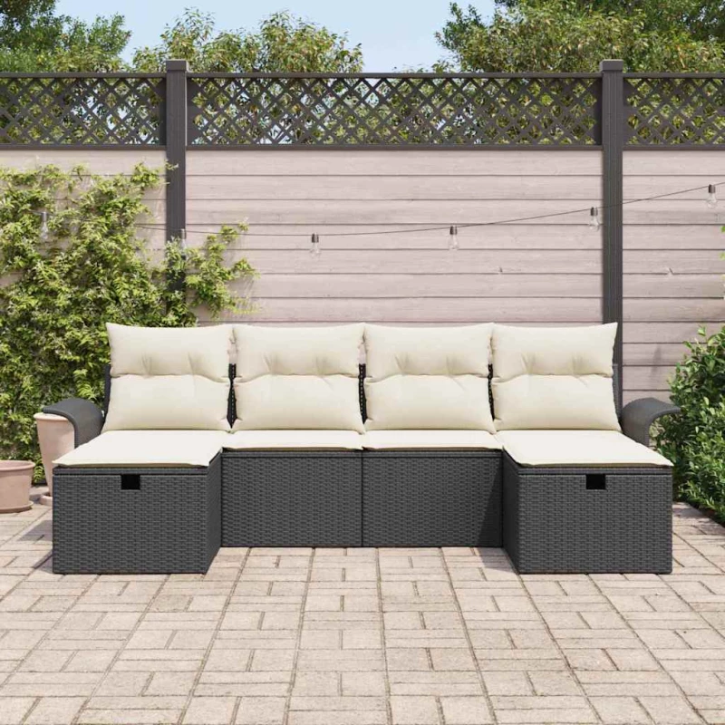 vidaXL Σετ Καναπέ Κήπου με μαξιλάρι 6 pcs Μαύρο Πολυ ράταν