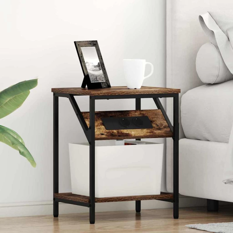 vidaXL Κομοδίνο 2 pcs Καπνιστή δρυς 38 x 30 x 48 εκ.