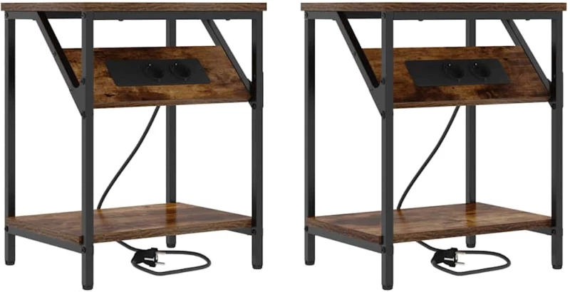 vidaXL Κομοδίνο 2 pcs Καπνιστή δρυς 38 x 30 x 48 εκ.