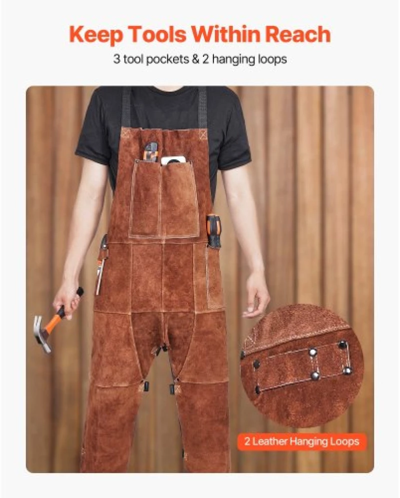 VEVOR Leather Welding Apron Split Leg Heavy Duty Flame Resistant Cowhide M-Size