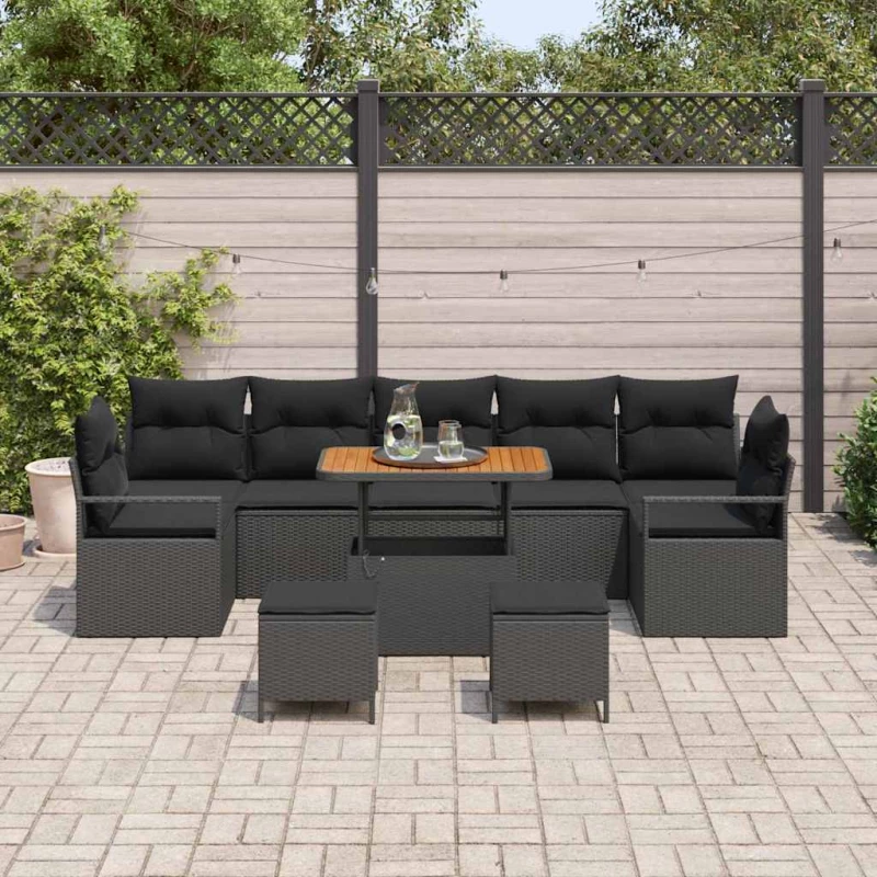 vidaXL Σετ Καναπέ Κήπου με αποθήκευση 10 pcs Μαύρο Πολυ ράταν