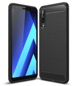 For Galaxy A7 (2018) / A750 Brushed Carbon Fiber Texture TPU Shockproof Anti-slip Soft Protective Back Cover Case(Black)