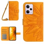 For Xiaomi Redmi Note 12 Pro+ China / Global / Note 12 Explorer Skin Feel Sun Flower Pattern Flip Leather Phone Case with Lanyard(Yellow)
