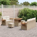vidaXL Σετ Καναπέ Κήπου με μαξιλάρι 8 pcs Μπεζ Πολυ ράταν