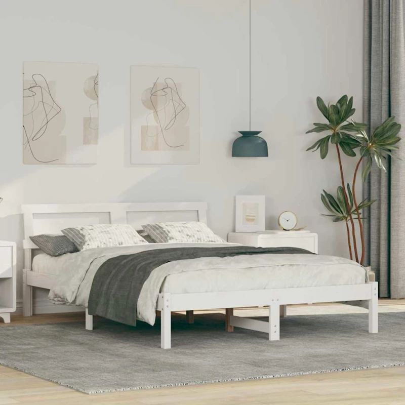 vidaXL Σκελετός Κρεβατιού Λευκό 120 x 190 cm Μασίφ ξύλο πεύκου