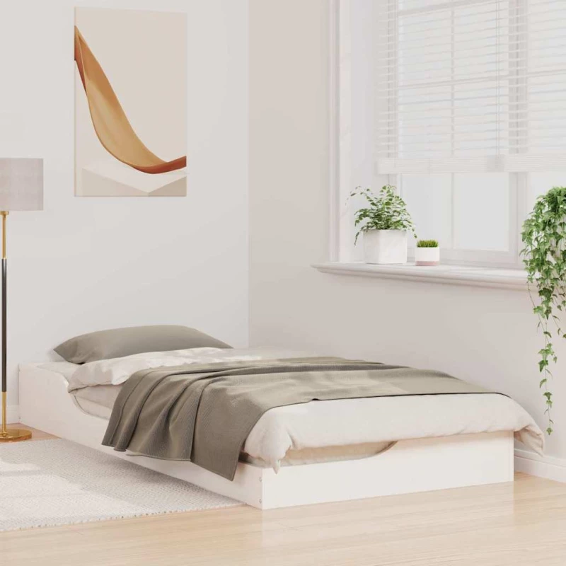 vidaXL Κρεβάτι δαπέδου Λευκό 100 x 200 cm Μασίφ ξύλο πεύκου