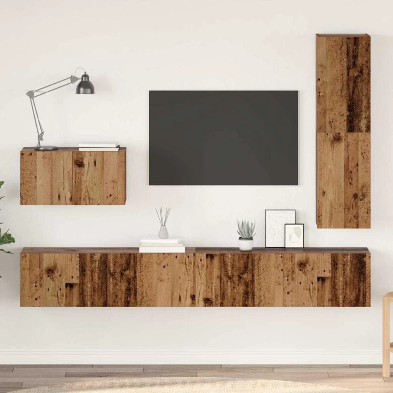 vidaXL Σετ επίπλου τηλεόρασης 4 pcs Παλαιό ξύλο 30.5 x 30 x 110 εκ.