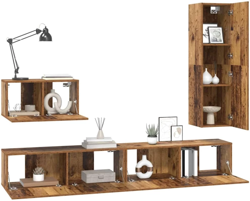 vidaXL Σετ επίπλου τηλεόρασης 4 pcs Παλαιό ξύλο 30.5 x 30 x 110 εκ.