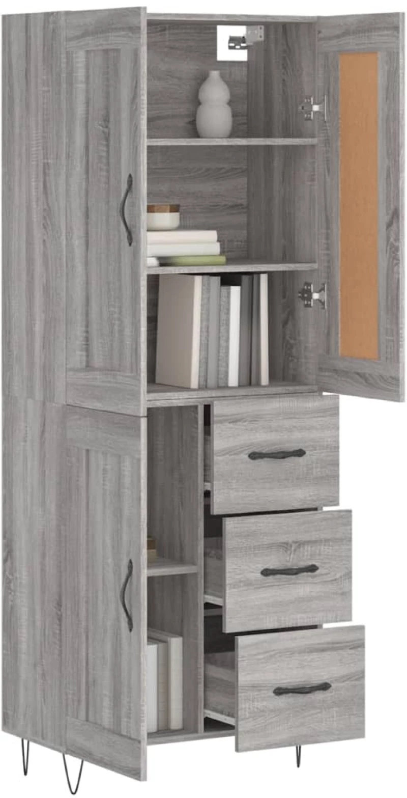 vidaXL Ντουλάπι Γκρι Sonoma 69,5 x 34 x 180 εκ. Επεξεργασμένο Ξύλο