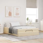 vidaXL Σκελετός Κρεβατιού με αποθήκευση Κρεμ 140 x 200 cm ύφασμα