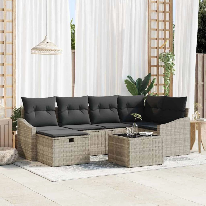vidaXL Σετ Καναπέ Κήπου με μαξιλάρι 7 pcs Ανοιχτό γκρι Γκρι