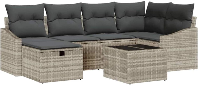 vidaXL Σετ Καναπέ Κήπου με μαξιλάρι 7 pcs Ανοιχτό γκρι Γκρι