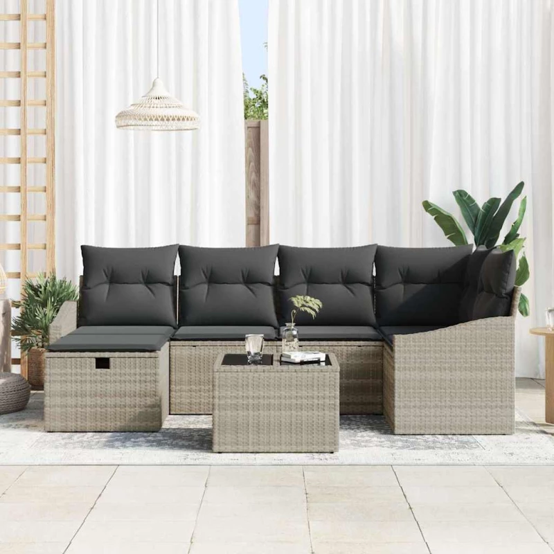 vidaXL Σετ Καναπέ Κήπου με μαξιλάρι 7 pcs Ανοιχτό γκρι Γκρι