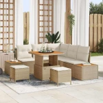 vidaXL Σετ Καναπέ Κήπου με μαξιλάρι 8 pcs Μπεζ Πολυ ράταν