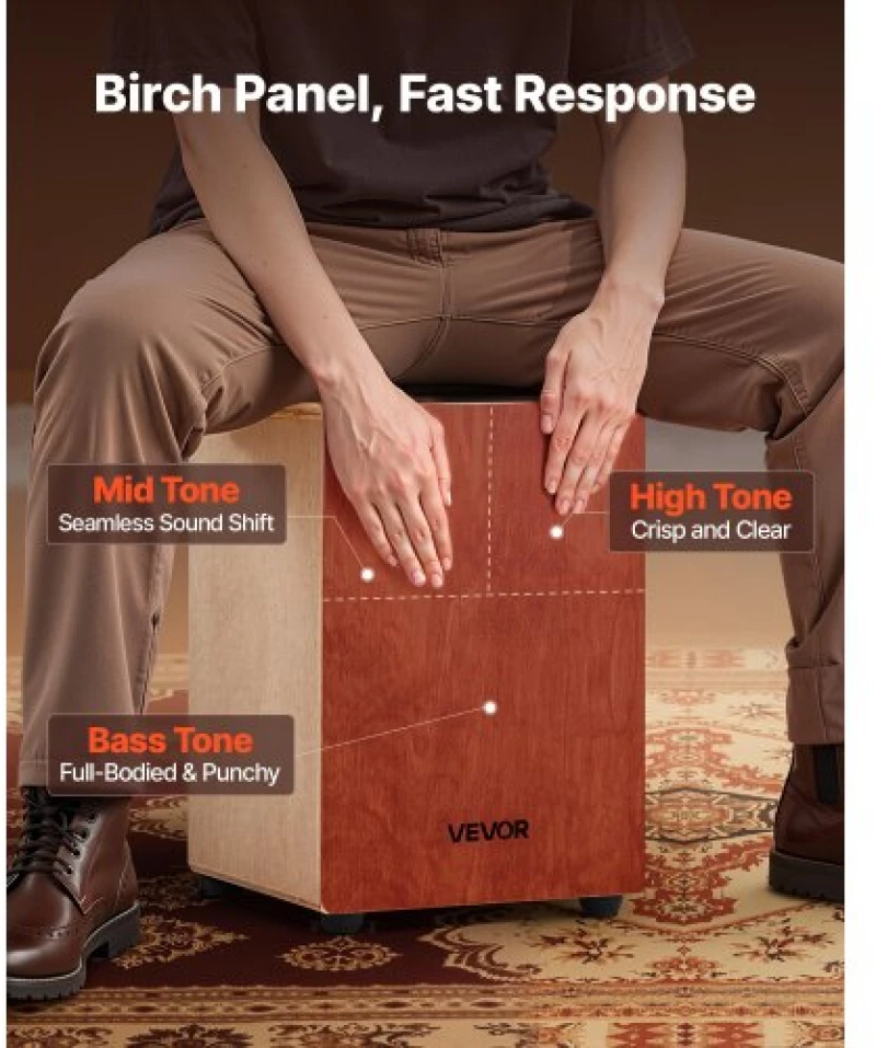 VEVOR Cajon Box Drum Wooden Percussion Instrument with Guitar Strings Birch Wood