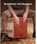 VEVOR Cajon Box Drum Wooden Percussion Instrument with Guitar Strings Birch Wood
