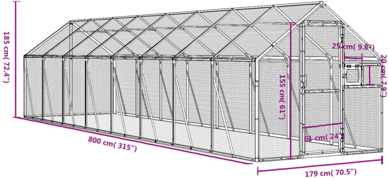 vidaXL Κλουβί Ανθρακί 1,79 x 8 x 1,85 μ. από Αλουμίνιο