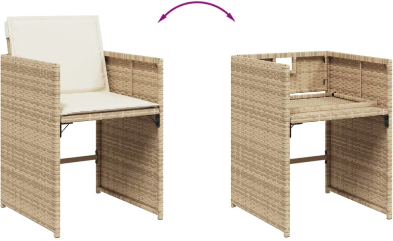 vidaXL Σετ Τραπεζαρίας Κήπου 9 τεμ. Μπεζ Συνθετικό Ρατάν με Μαξιλάρια