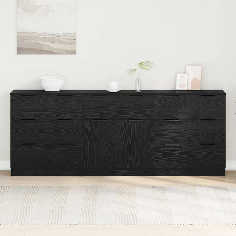 vidaXL Πλαϊνό γραφείο με συρτάρι 3 pcs Μαύρη δρυς 60 x 30 x 70 εκ.