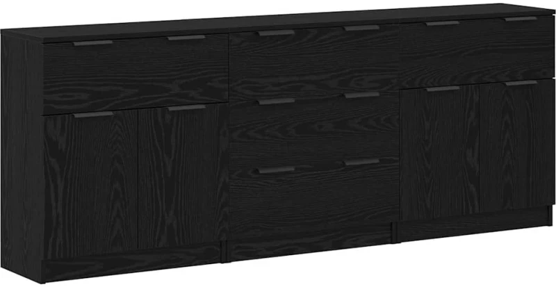 vidaXL Πλαϊνό γραφείο με συρτάρι 3 pcs Μαύρη δρυς 60 x 30 x 70 εκ.