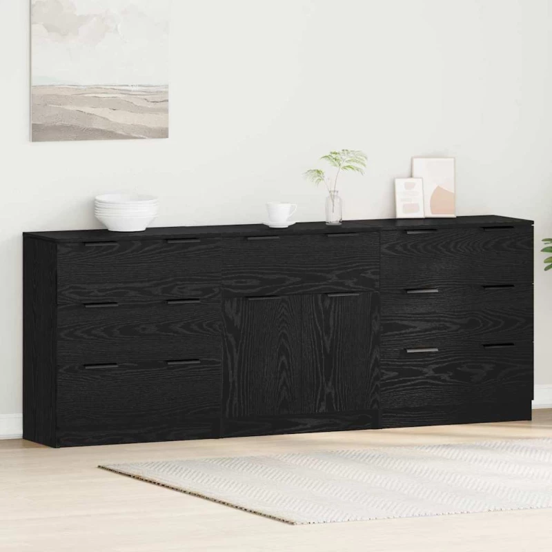 vidaXL Πλαϊνό γραφείο με συρτάρι 3 pcs Μαύρη δρυς 60 x 30 x 70 εκ.