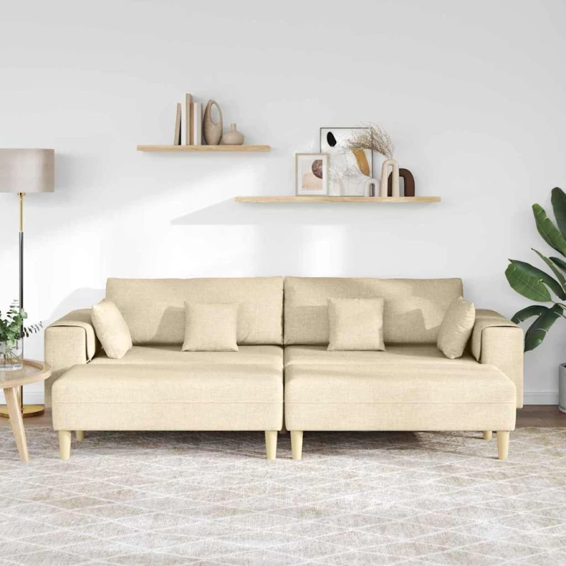 vidaXL Υφασμάτινος καναπές με μαξιλάρι Κρεμ 208 εκ. ύφασμα