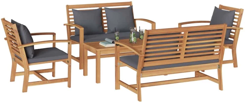 vidaXL Σετ Καναπέ Κήπου 5 pcs Φυσικό Μασίφ ξύλο teak