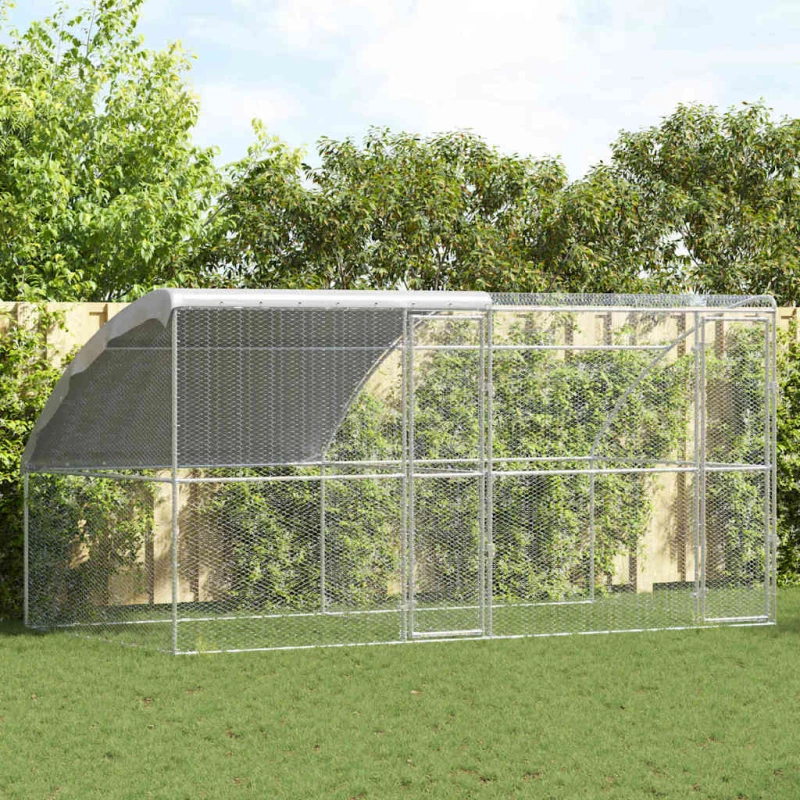 vidaXL Κλουβί για κότες Ασημί 400 x 200 x 198.5 εκ