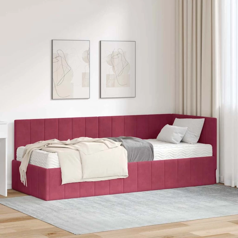 vidaXL Κρεβάτι Γωνίας με στρώμα Μπορντό 80 x 200 cm Βελούδο