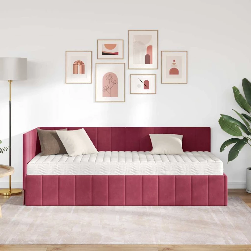 vidaXL Κρεβάτι Γωνίας με στρώμα Μπορντό 80 x 200 cm Βελούδο