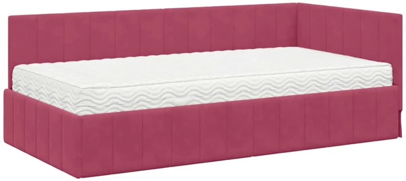 vidaXL Κρεβάτι Γωνίας με στρώμα Μπορντό 90 x 200 cm Βελούδο