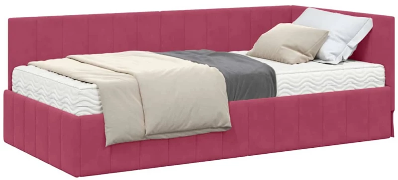 vidaXL Κρεβάτι Γωνίας με στρώμα Μπορντό 90 x 200 cm Βελούδο